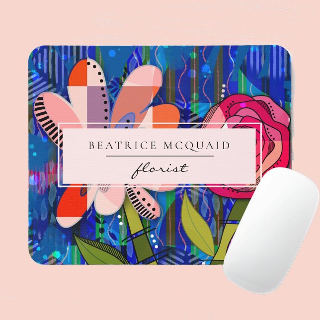 Mousepad Flor moderno abstrato azul-rosa-claro-esbranquiçad (Criador carregado)
