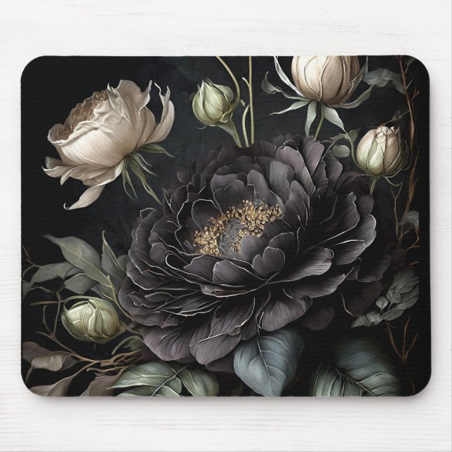 Mousepad Flor Preto Rosa de Disposição Gótica (Frente)