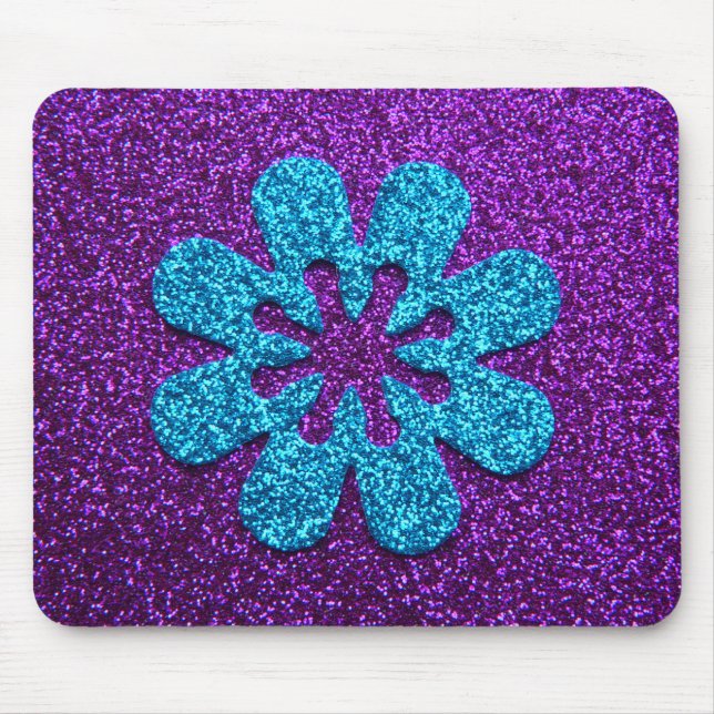 Mousepad Flor retro do roxo & do brilho azul (Frente)