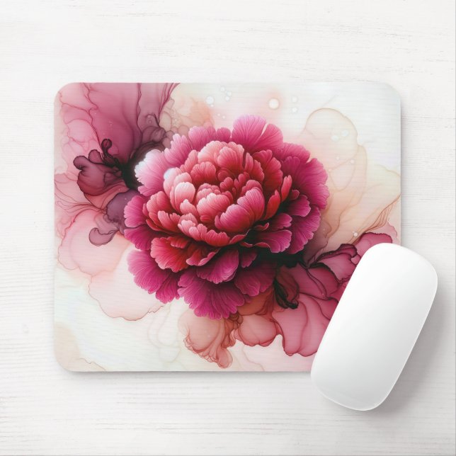 Mousepad Flor Rosa De Pedônia Na Tinta Do Álcool (Com mouse)