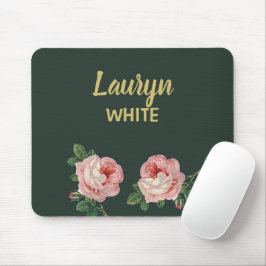 Mousepad Flor rosa e folhas em verde escuro