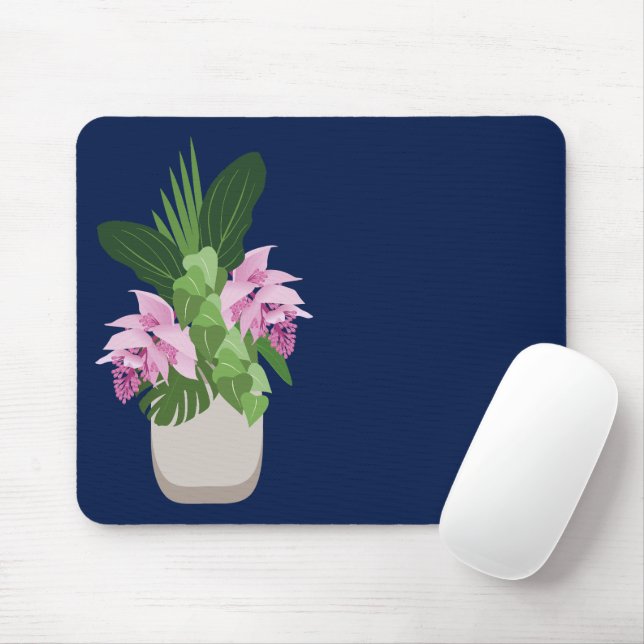 Mousepad Flor Rosa-Rosa-Medinilla Tropical Vase de Azul-Esc (Com mouse)
