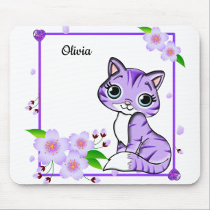 Mousepad Flor Roxo Elegante E Gato Roxo Mo