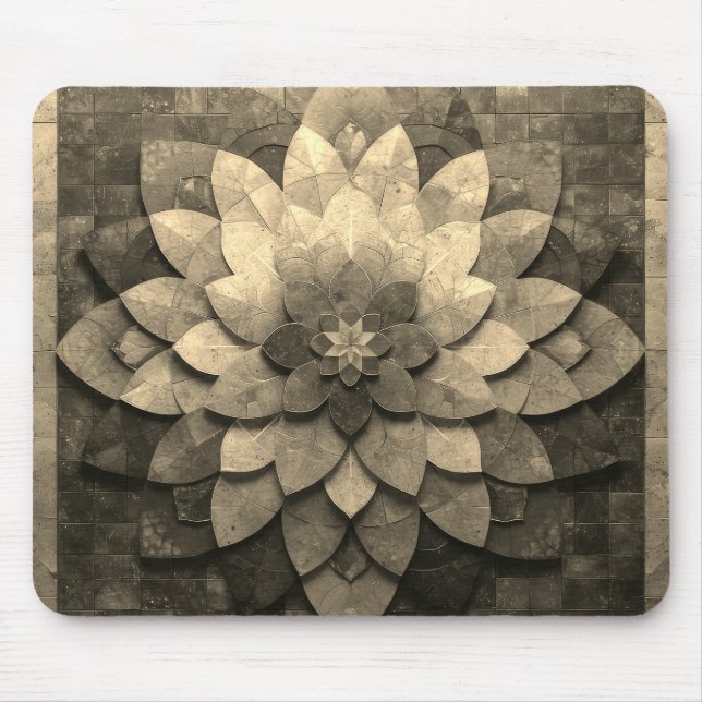 Mousepad Flor Texturizada com Mandala, Ouro antigo (Frente)