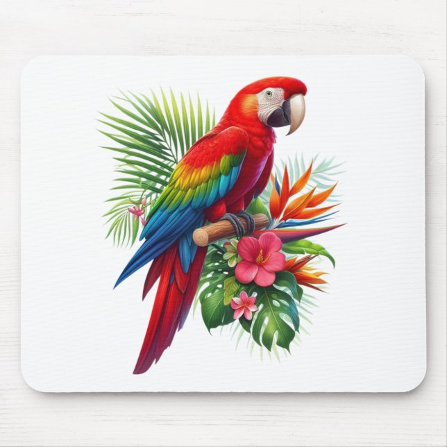 Mousepad Flor tropical de arara vermelha (Frente)