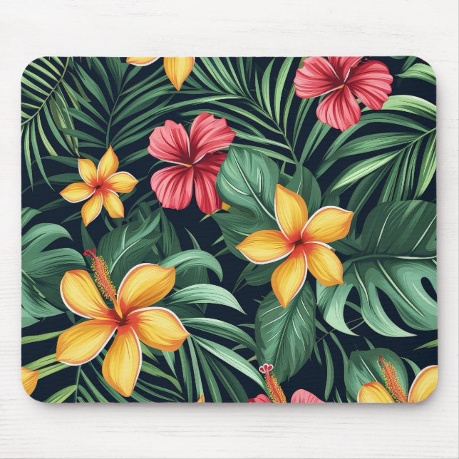 Mousepad Flor Tropical Hibiscus Padrão Sem Costura (Frente)