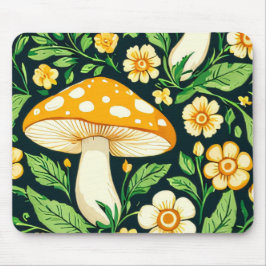 Mousepad Flor verde e dourada e cogumelo