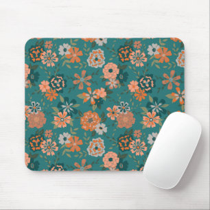 Mousepad Flor Verde Laranja Padrão Botânico Girly