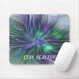 Mousepad Flor Verde Roxo Moderna Abstrato de Arte Fractal