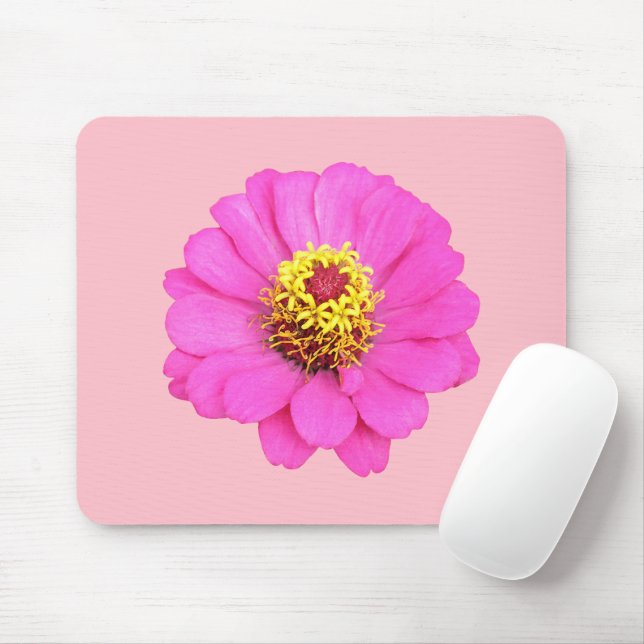 Mousepad Flor Zinnia Rosa Impresso no Suporte do Mouse (Com mouse)
