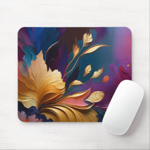 Mousepad Floração Dourada – Composição Floral Abstrata