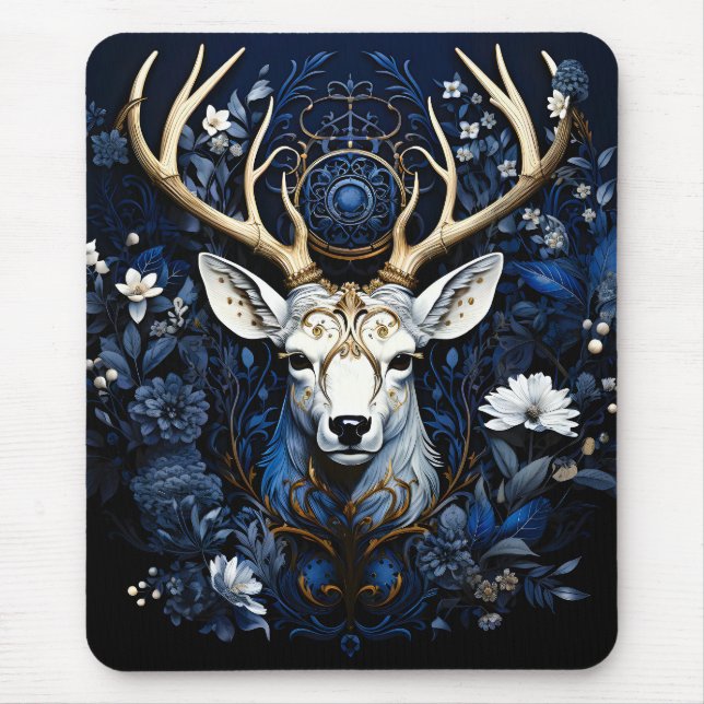 Mousepad Florais Celestiais da Meia-Noite Gótico Cervo  (Frente)