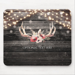 Mousepad Florais de Madeira Rústica & Luzes Chifres Boho Ch