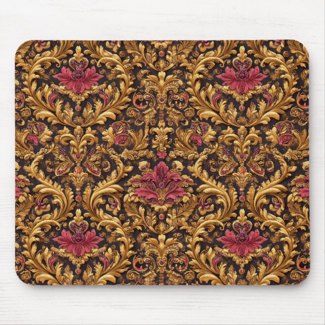 Mousepad Florais Reais Barrocos com Ornamento Dourado (Frente)