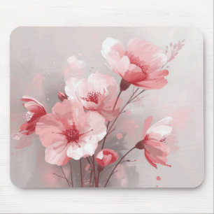 Mousepad Florais Rosa, Branco e Cinza