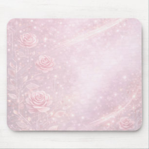 Mousepad Florais rosa e cinza pérola arte de IA
