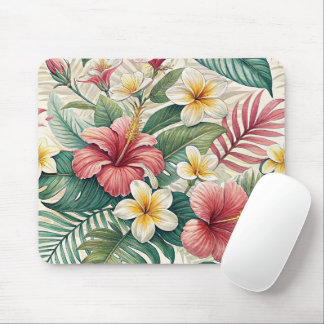 MOUSEPAD FLORAIS TROPICAIS VERMELHOS E AMARELOS DE HIBISCO