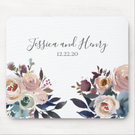 Mousepad Floral a marinho e a cor-de-água rosa