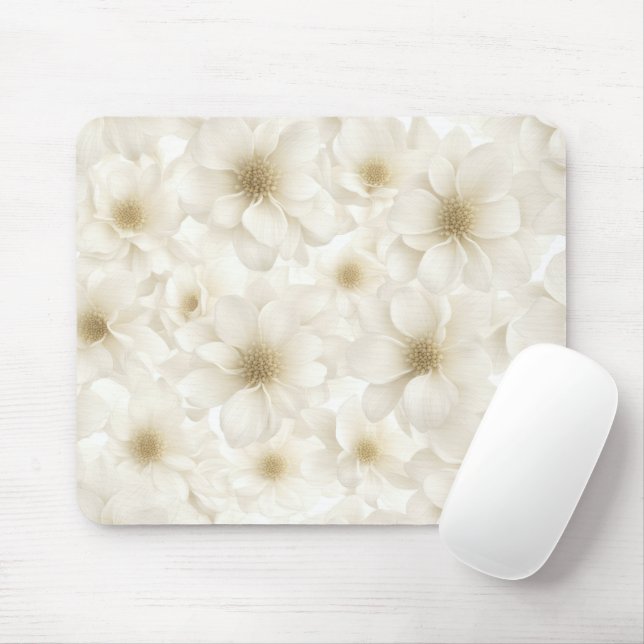 Mousepad Floral Abstrato Marfim Macio (Com mouse)