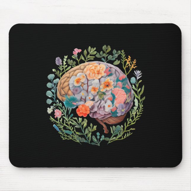 Mousepad Floral Anatômico Cérebro Saúde Mental Vinheta (Frente)