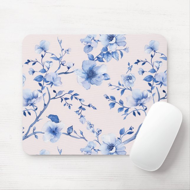 Mousepad Floral Azul Romântico Blush (Com mouse)