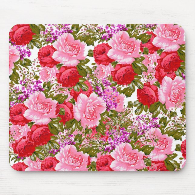 Mousepad Floral boémio rosa vermelha dos rosas verdes do (Frente)