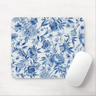 Mousepad Floral Botânico em Aquarela Azul Chinoiserie