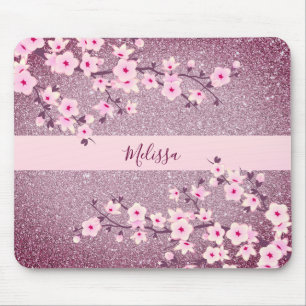 Mousepad Floral Cherry Blossom Mauve Bling Monograma