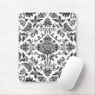 Mousepad Floral Chinoiserie Preto e Branco Aquarela