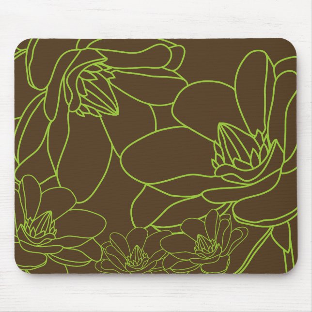 Mousepad floral chique moderno - verde e Brown (Frente)