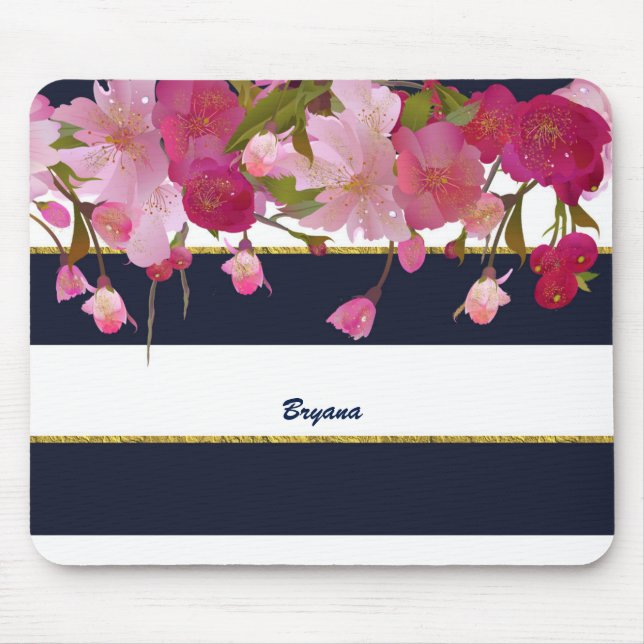 Mousepad Floral com Brilho Dourado Falso Glam Moderno Chic (Frente)