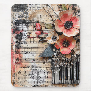 Mousepad Floral com Chaves de Piano Russas e Música Vencida