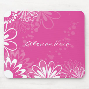Mousepad floral cor-de-rosa e branco brilhante