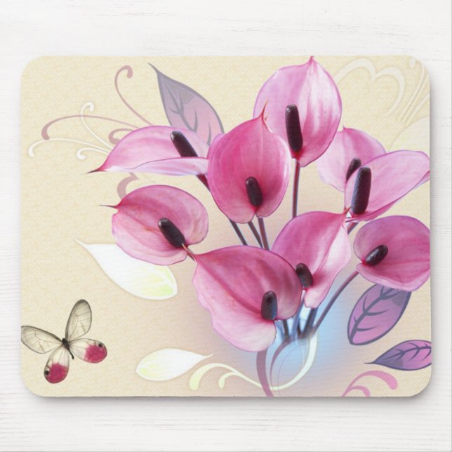 Mousepad floral cor-de-rosa elegante (Frente)