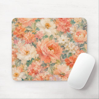 Mousepad floral Coral Pêssego Romântico Bloom Decoração de