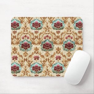 Mousepad Floral Damask Antigo em Turquesa e Borgonha