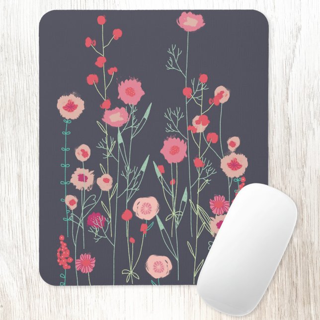 Mousepad Floral Dark Boho (Plymouth Flowers pink and charcoal gray mouse mat)
