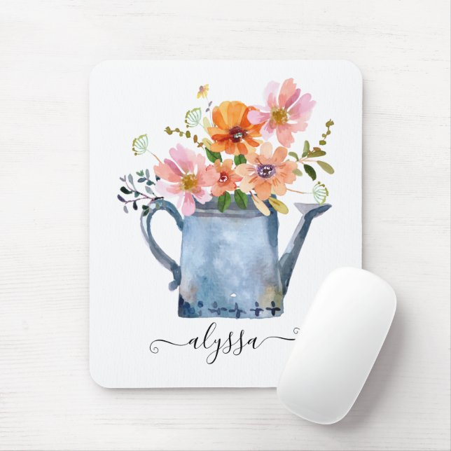 Mousepad Floral De Aquarela Pintada À Mão (Com mouse)