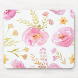 Mousepad Floral de Aquarela Rosa