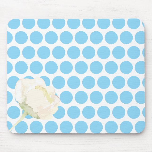 Mousepad Floral de Bolinhas com Flor Aquarela (Frente)