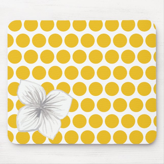 Mousepad Floral de Bolinhas com Flor Aquarela (Frente)