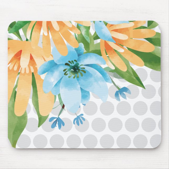 Mousepad Floral de Bolinhas com Flor de Aquarela (Frente)