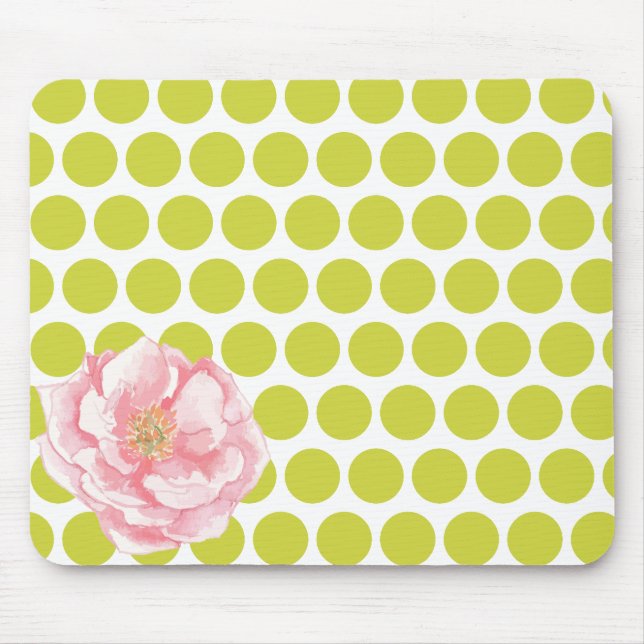 Mousepad Floral de Bolinhas com Flor em Aquarela (Frente)