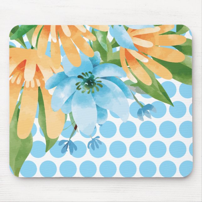 Mousepad Floral de Bolinhas com Flor em Aquarela (Frente)