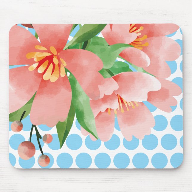 Mousepad Floral de Bolinhas com Flor em Aquarela (Frente)