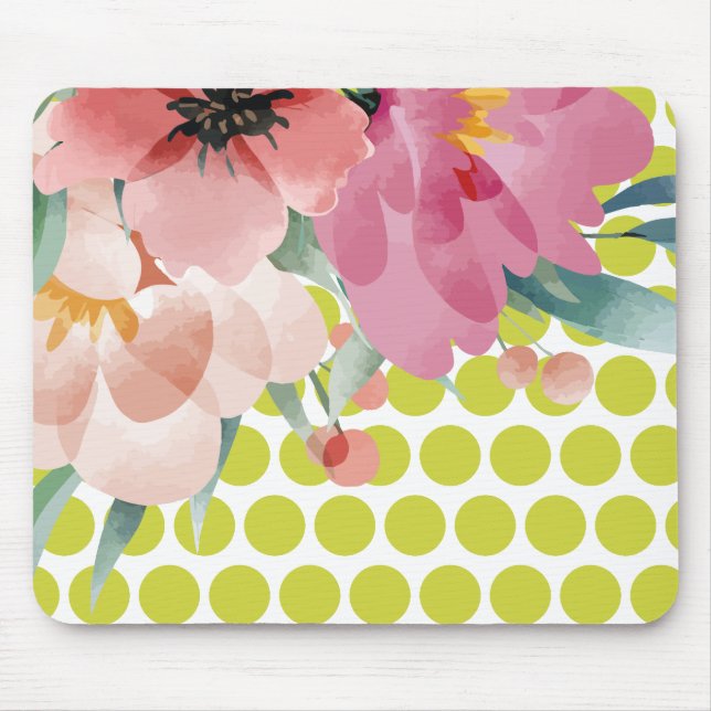 Mousepad Floral de Bolinhas com Flor em Aquarela (Frente)