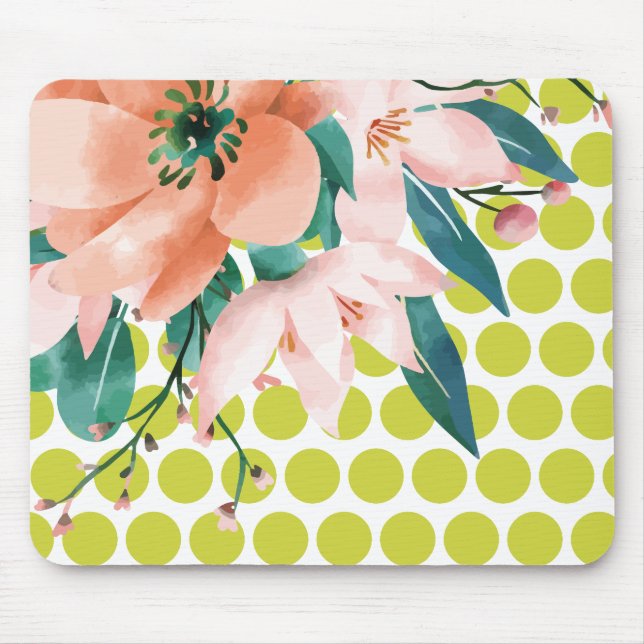 Mousepad Floral de Bolinhas com Flor em Aquarela (Frente)