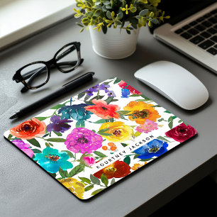 Mousepad Floral de Cor de Água Brilhada Personalizado