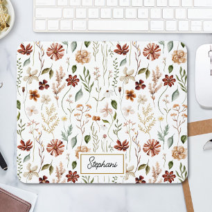Mousepad Floral de Flores Silvestres Vintage em Aquarela Mo