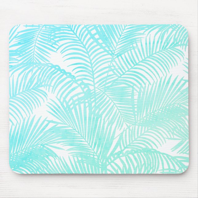 Mousepad Floral de palmeira tropical azul-aqua (Frente)